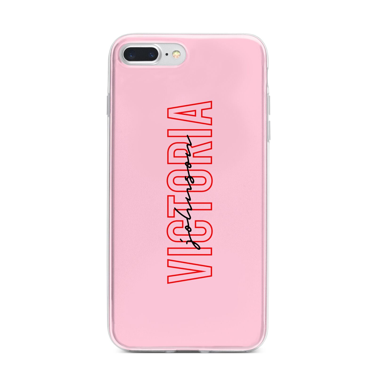 Personalised Pink Red Names iPhone 7 Plus Bumper Case on Silver iPhone