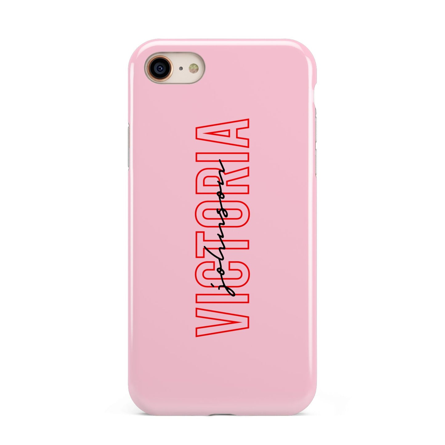 Personalised Pink Red Names iPhone 8 3D Tough Case on Gold Phone