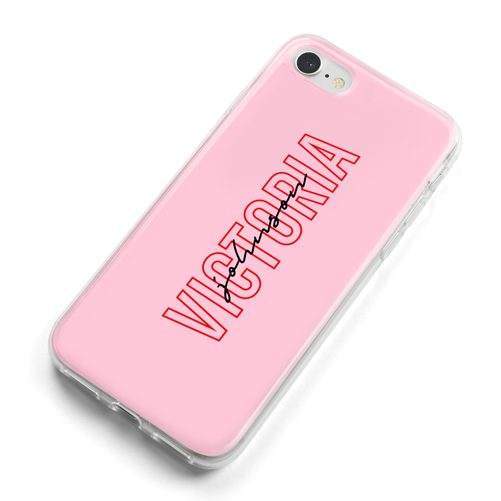 Personalised Pink Red Names iPhone 8 Bumper Case on Silver iPhone Alternative Image