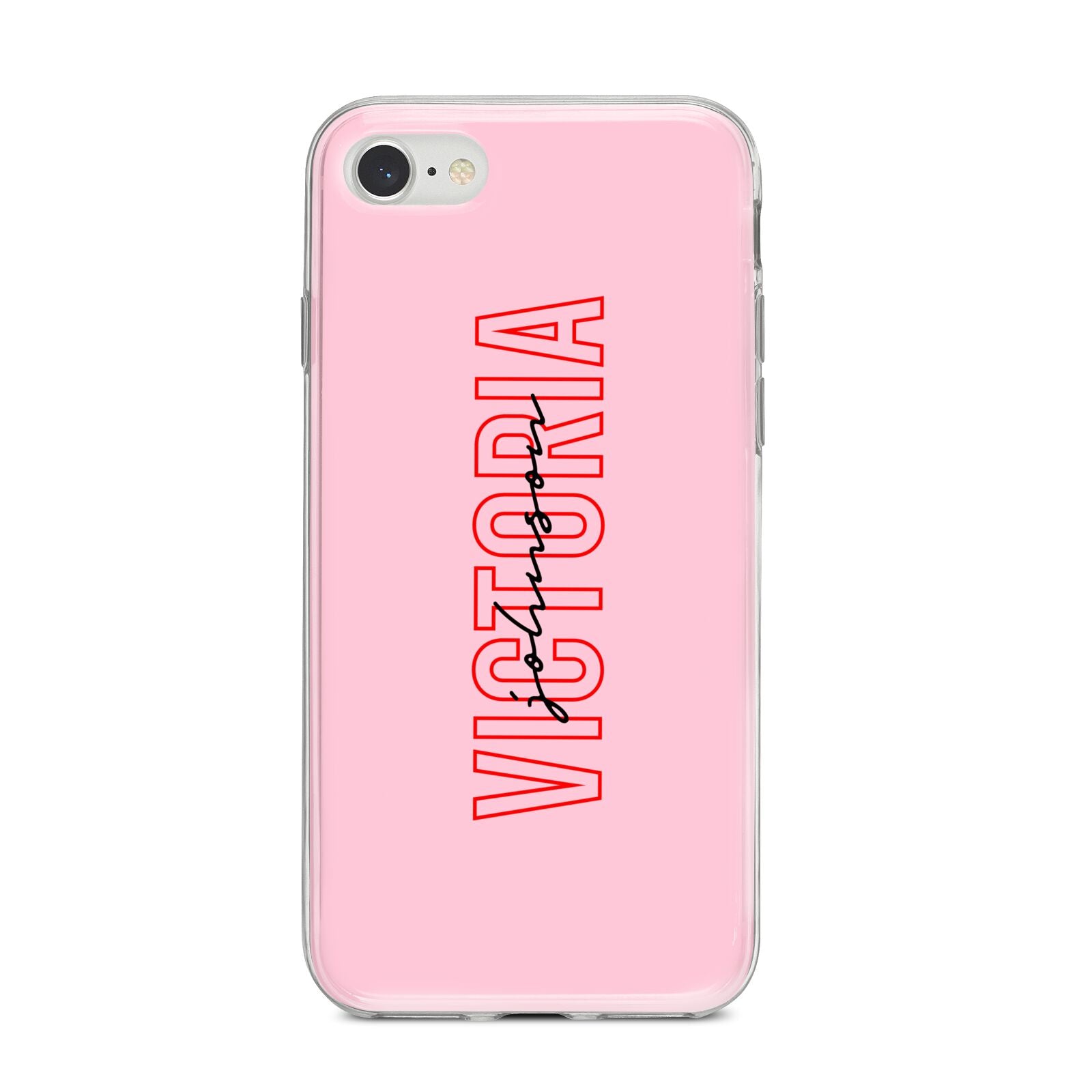 Personalised Pink Red Names iPhone 8 Bumper Case on Silver iPhone