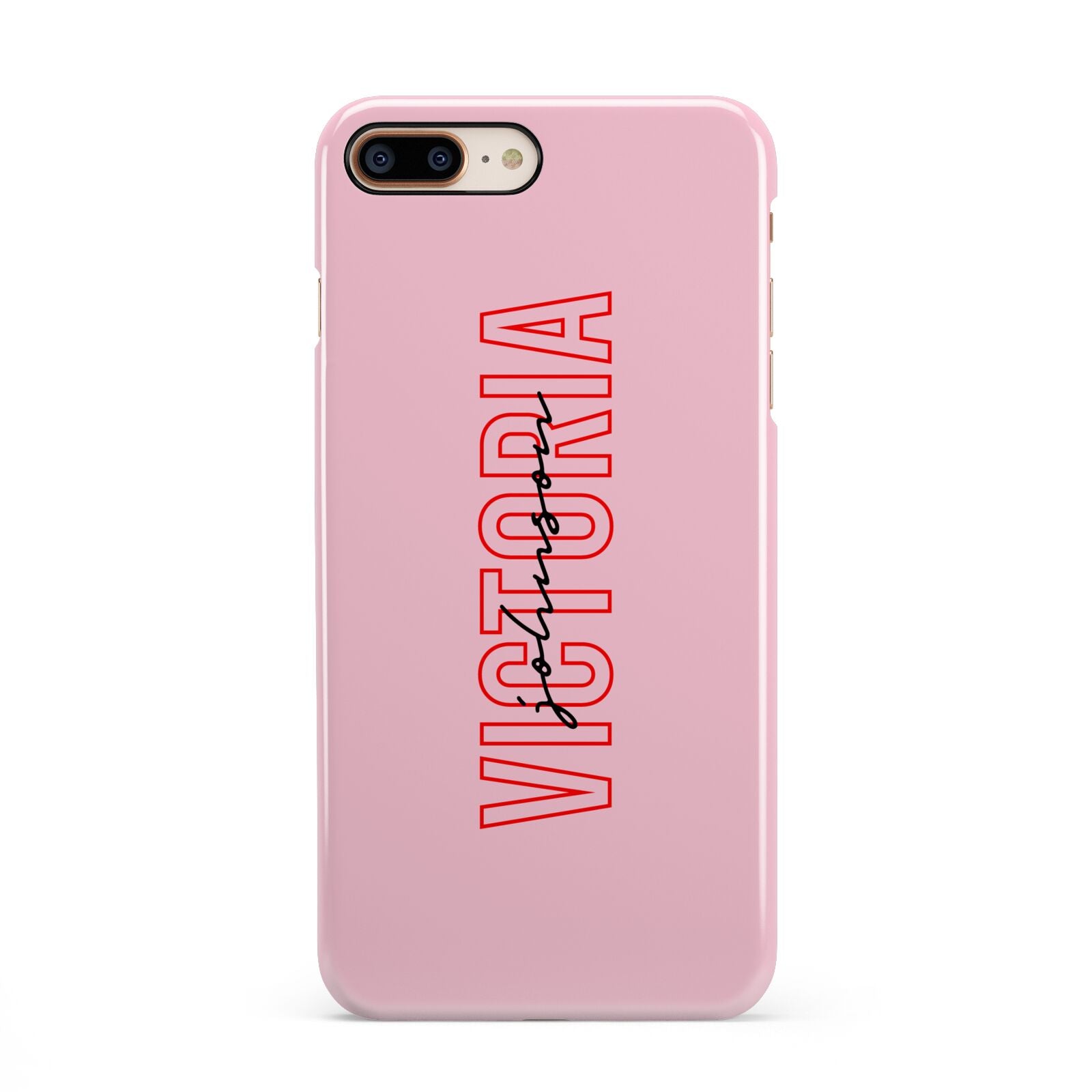 Personalised Pink Red Names iPhone 8 Plus 3D Snap Case on Gold Phone