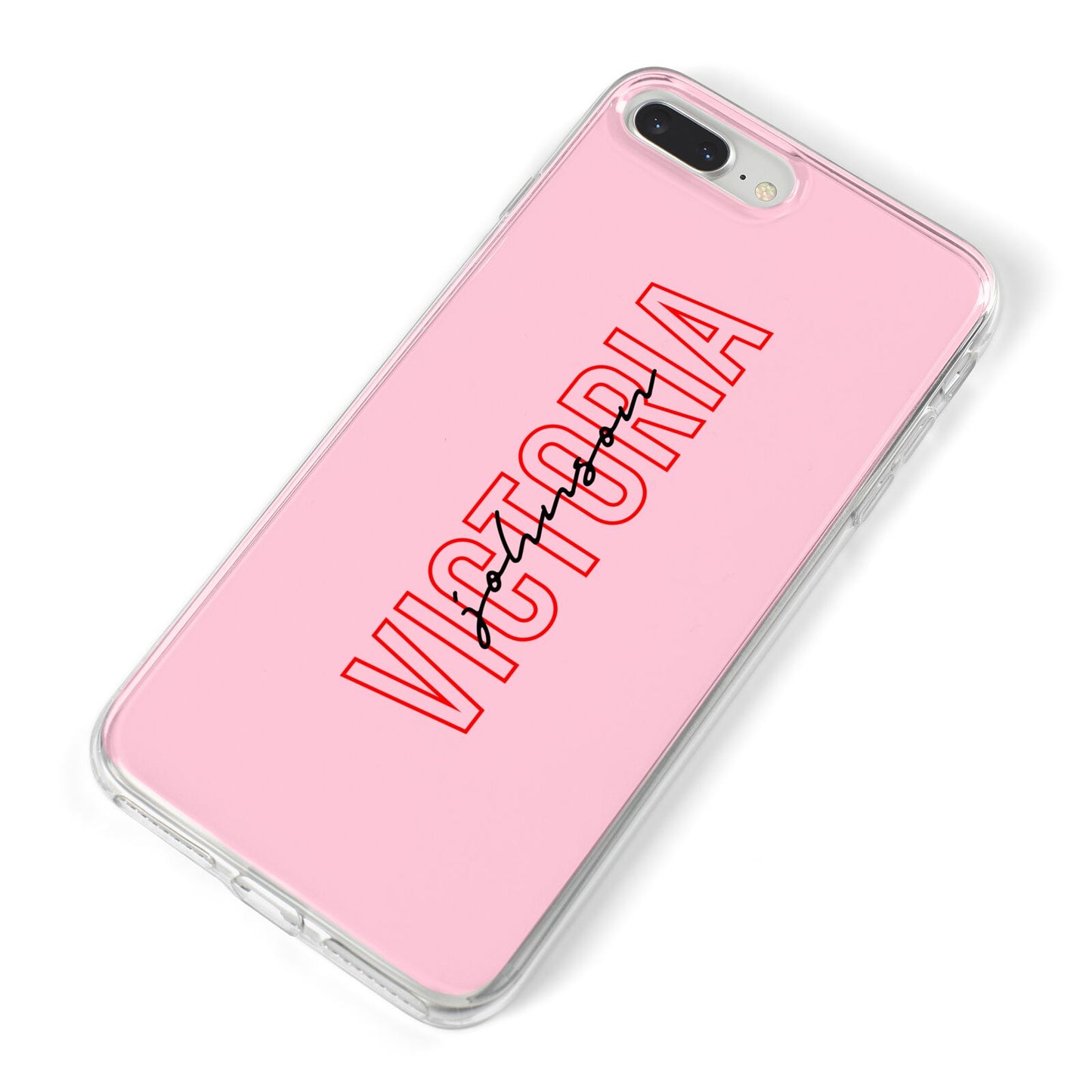 Personalised Pink Red Names iPhone 8 Plus Bumper Case on Silver iPhone Alternative Image