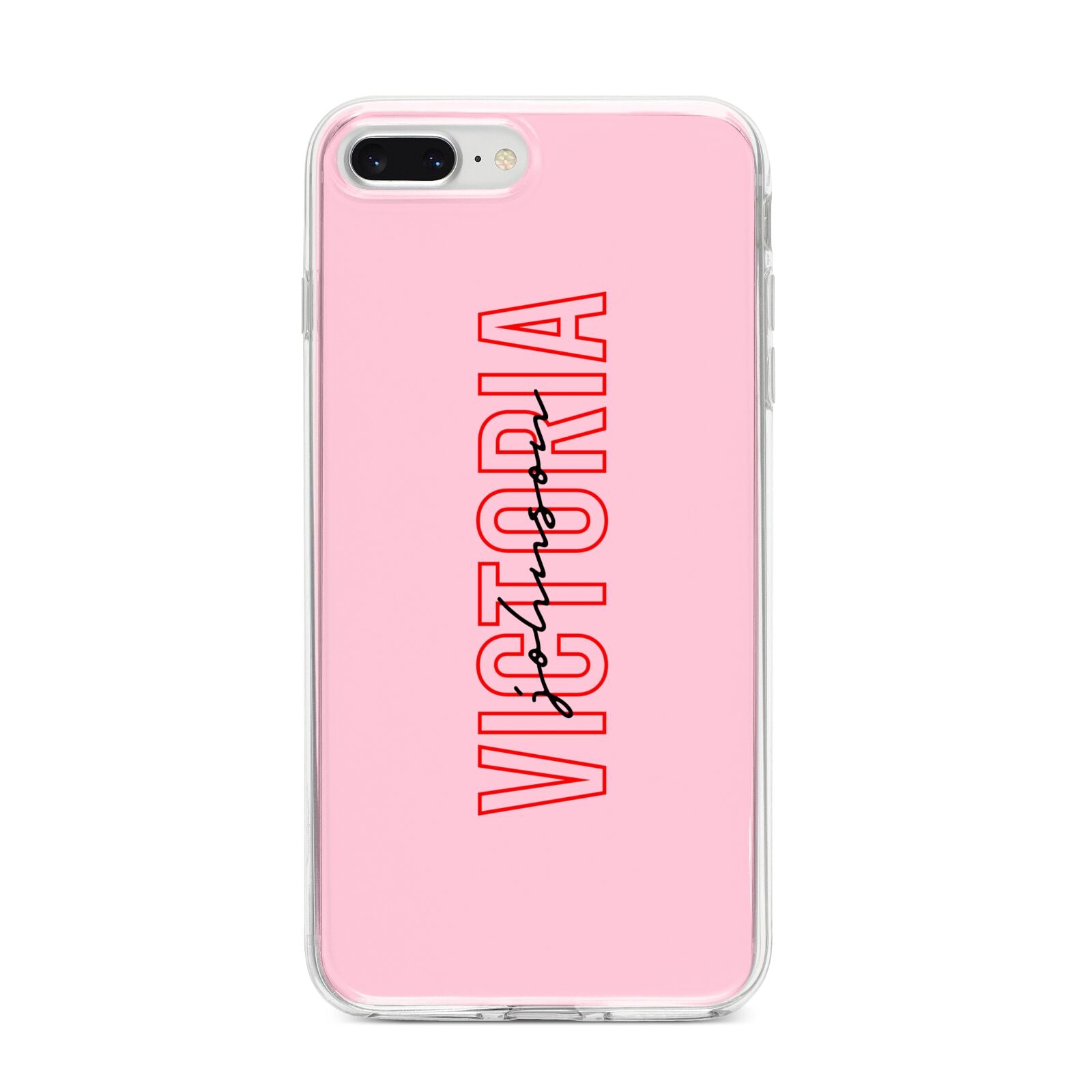 Personalised Pink Red Names iPhone 8 Plus Bumper Case on Silver iPhone