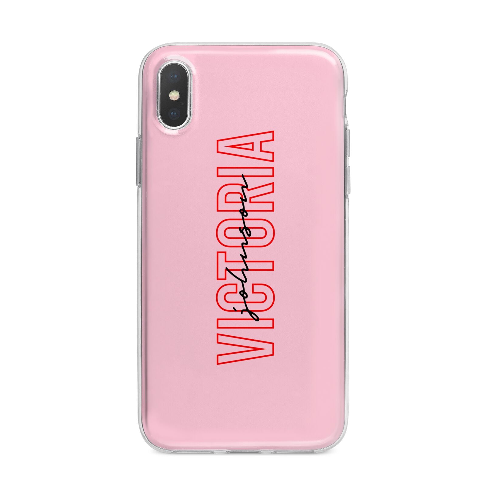 Personalised Pink Red Names iPhone X Bumper Case on Silver iPhone Alternative Image 1
