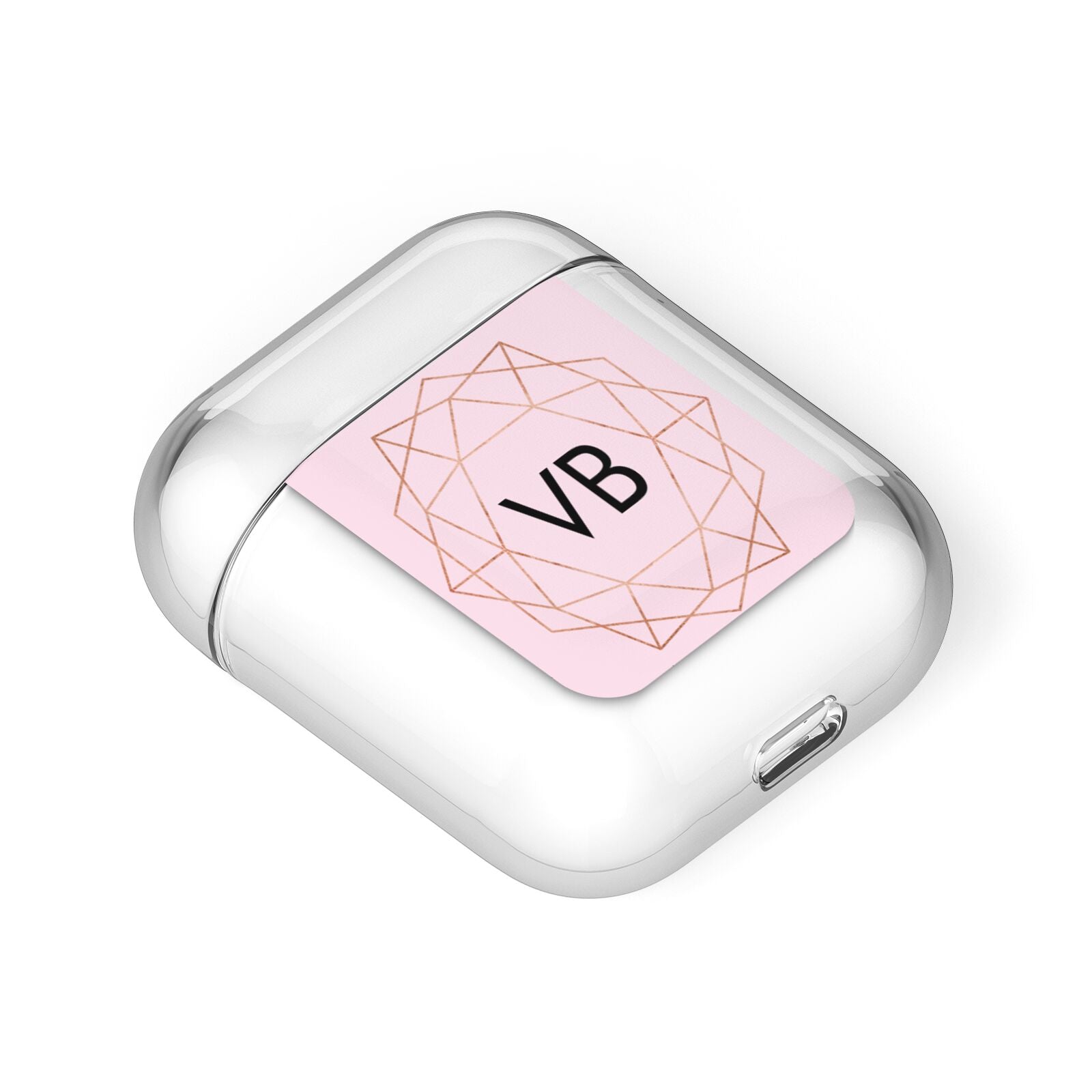 Personalised Pink Rose Gold Initials Geometric AirPods Case Laid Flat