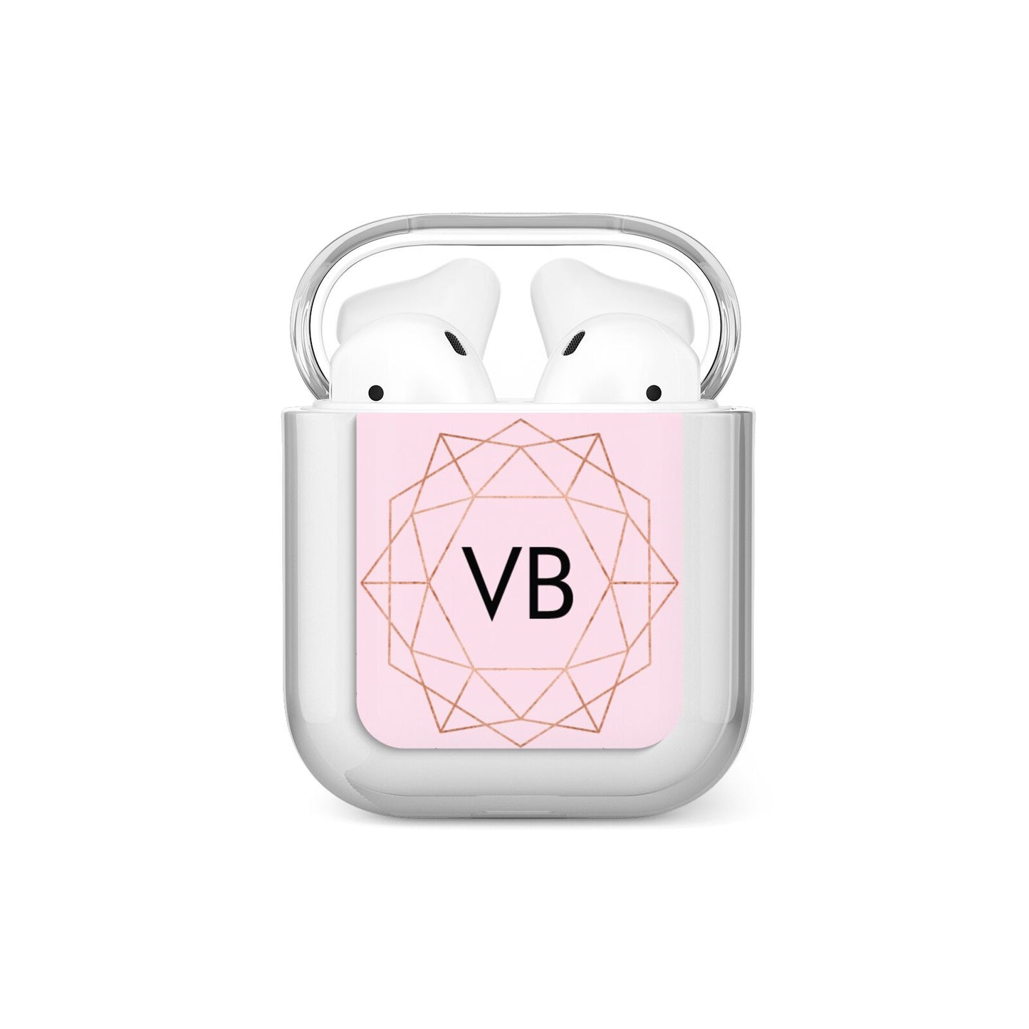 Personalised Pink Rose Gold Initials Geometric AirPods Case