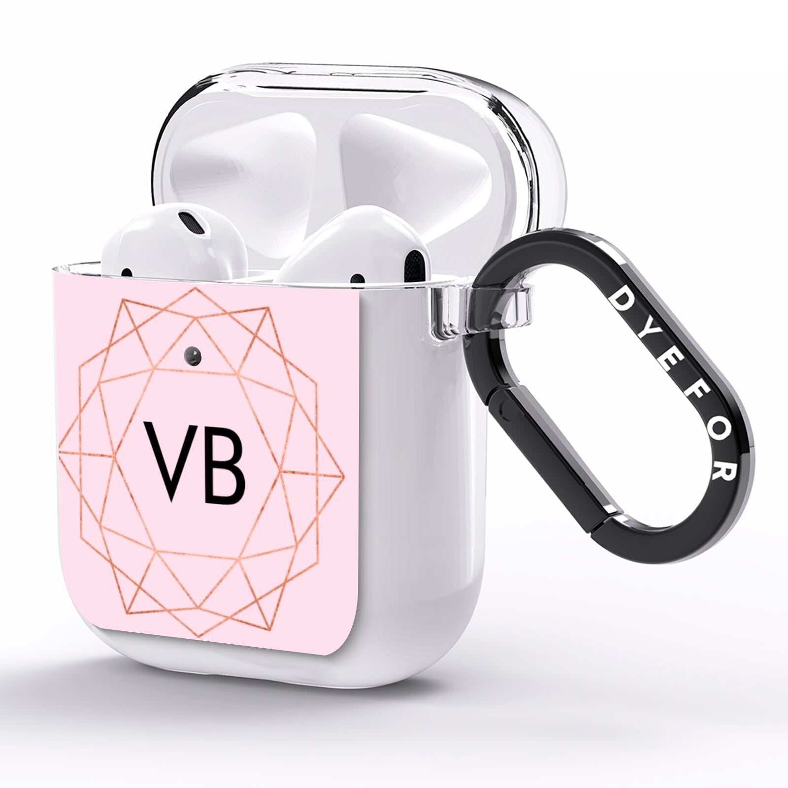 Personalised Pink Rose Gold Initials Geometric AirPods Clear Case Side Image