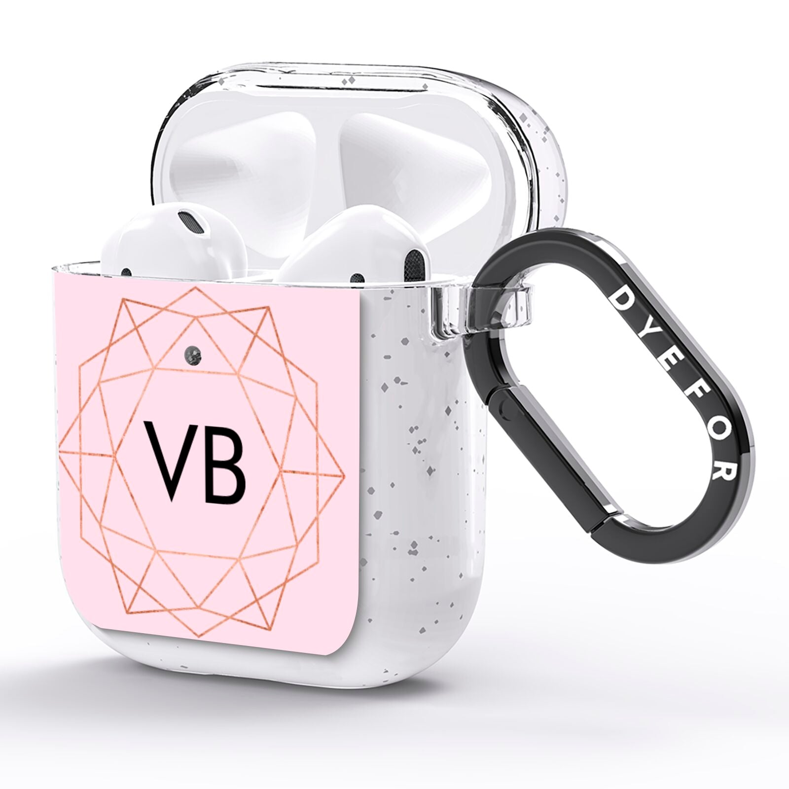 Personalised Pink Rose Gold Initials Geometric AirPods Glitter Case Side Image