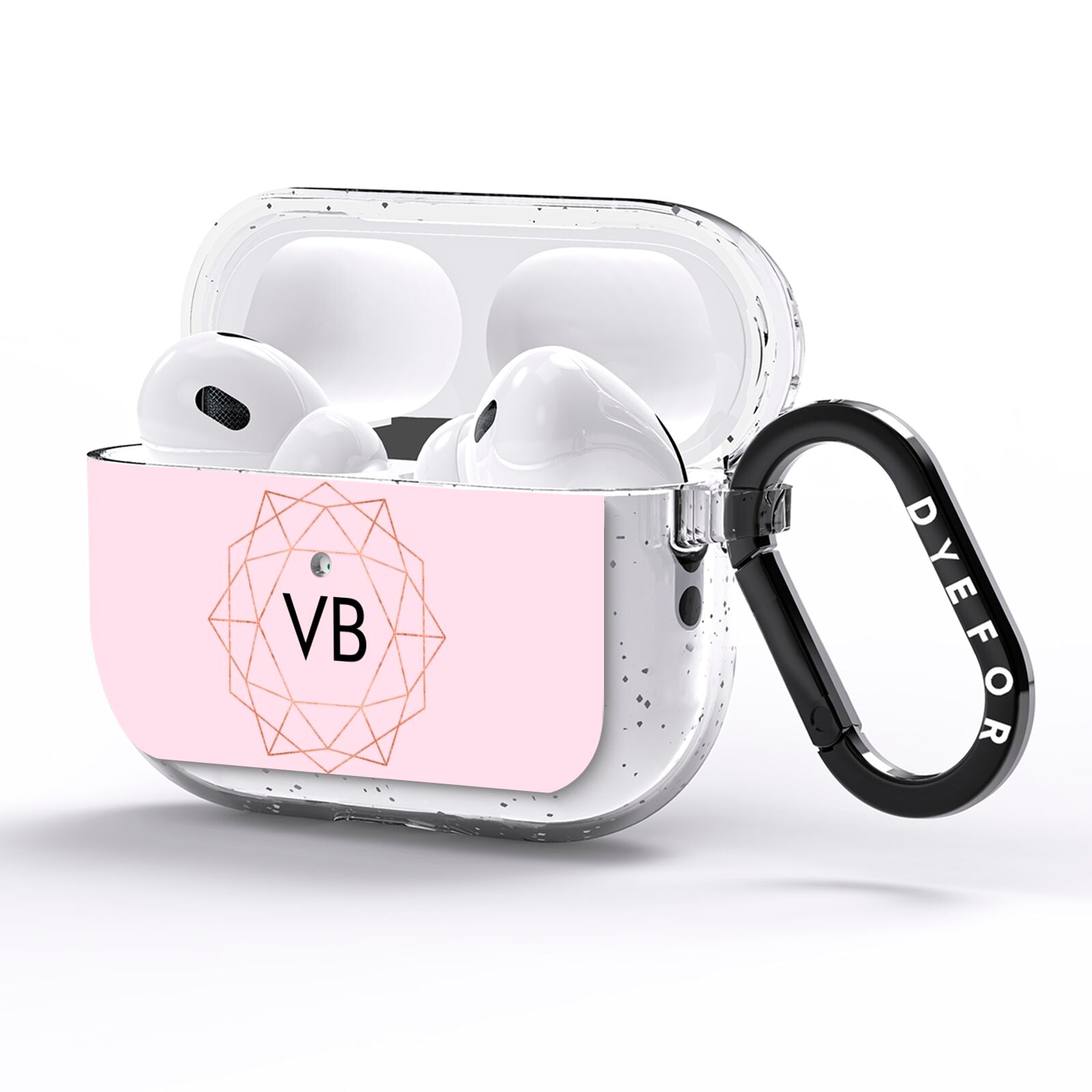 Personalised Pink Rose Gold Initials Geometric AirPods Pro Glitter Case Side Image