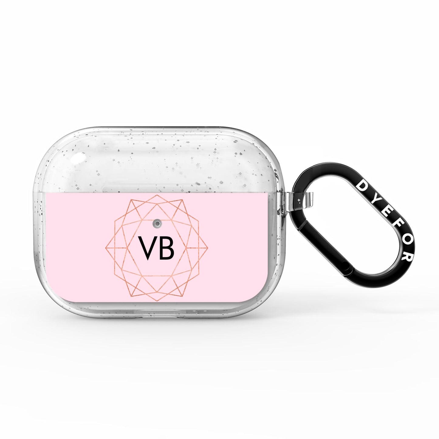 Personalised Pink Rose Gold Initials Geometric AirPods Pro Glitter Case