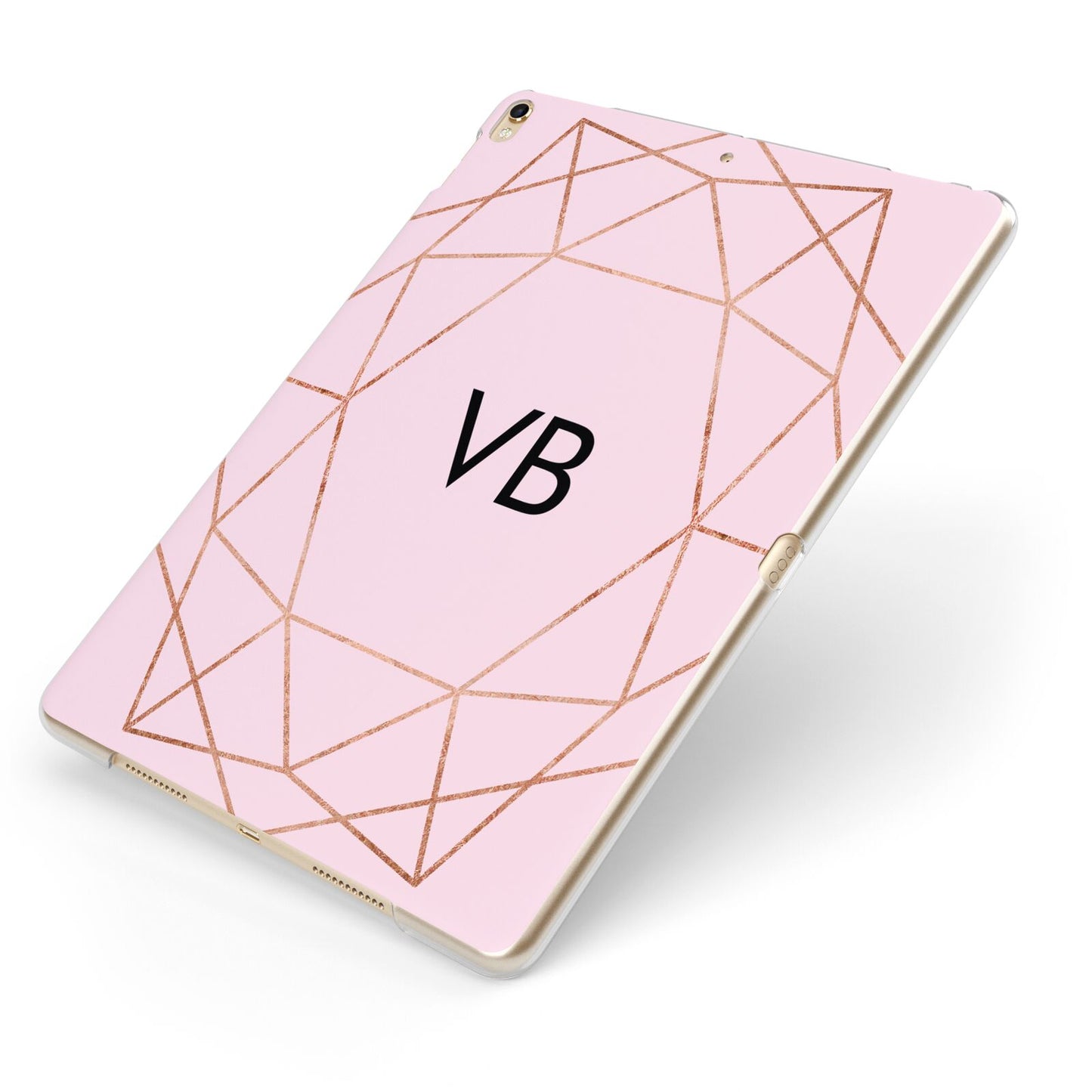 Personalised Pink Rose Gold Initials Geometric Apple iPad Case on Gold iPad Side View