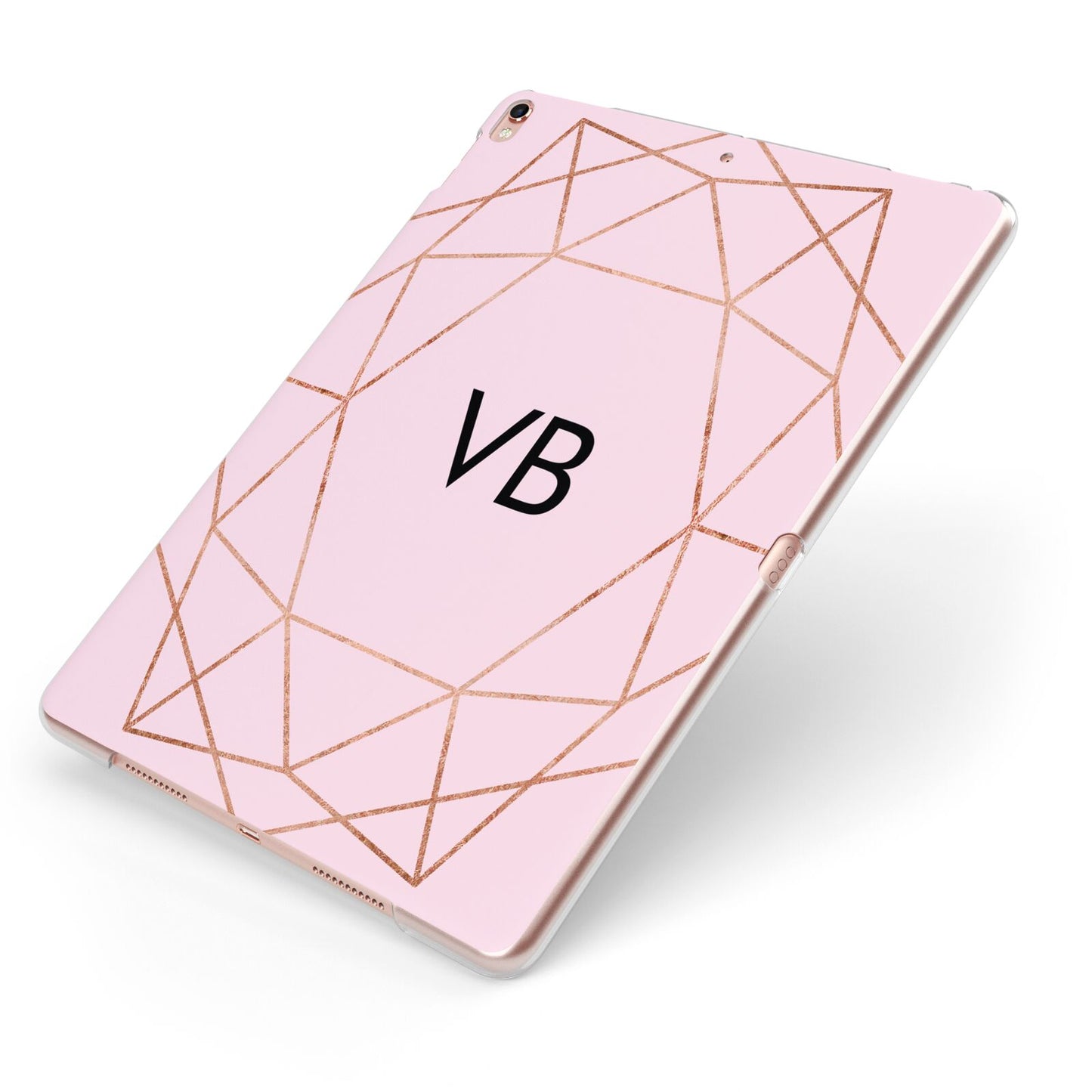 Personalised Pink Rose Gold Initials Geometric Apple iPad Case on Rose Gold iPad Side View
