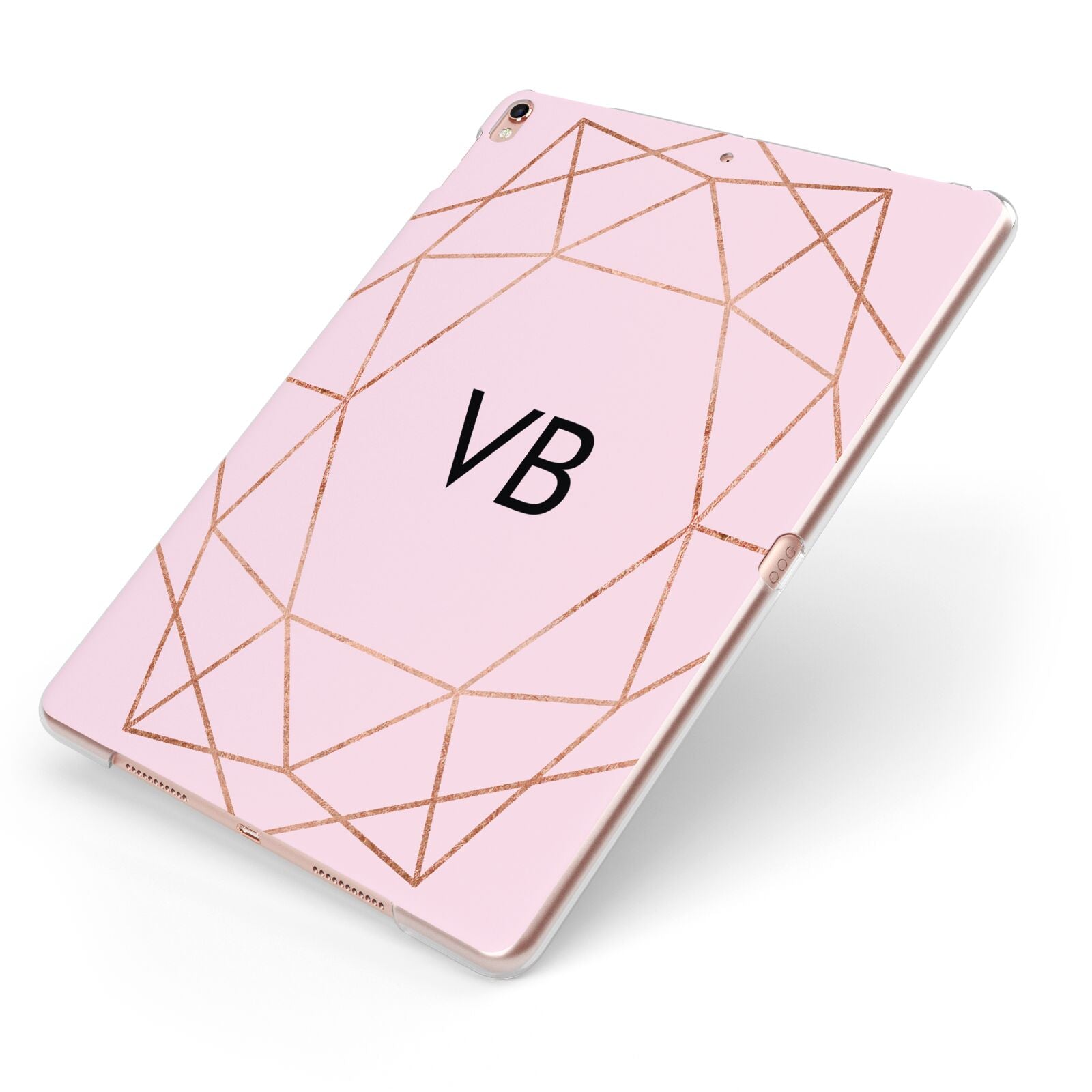 Personalised Pink Rose Gold Initials Geometric Apple iPad Case on Rose Gold iPad Side View