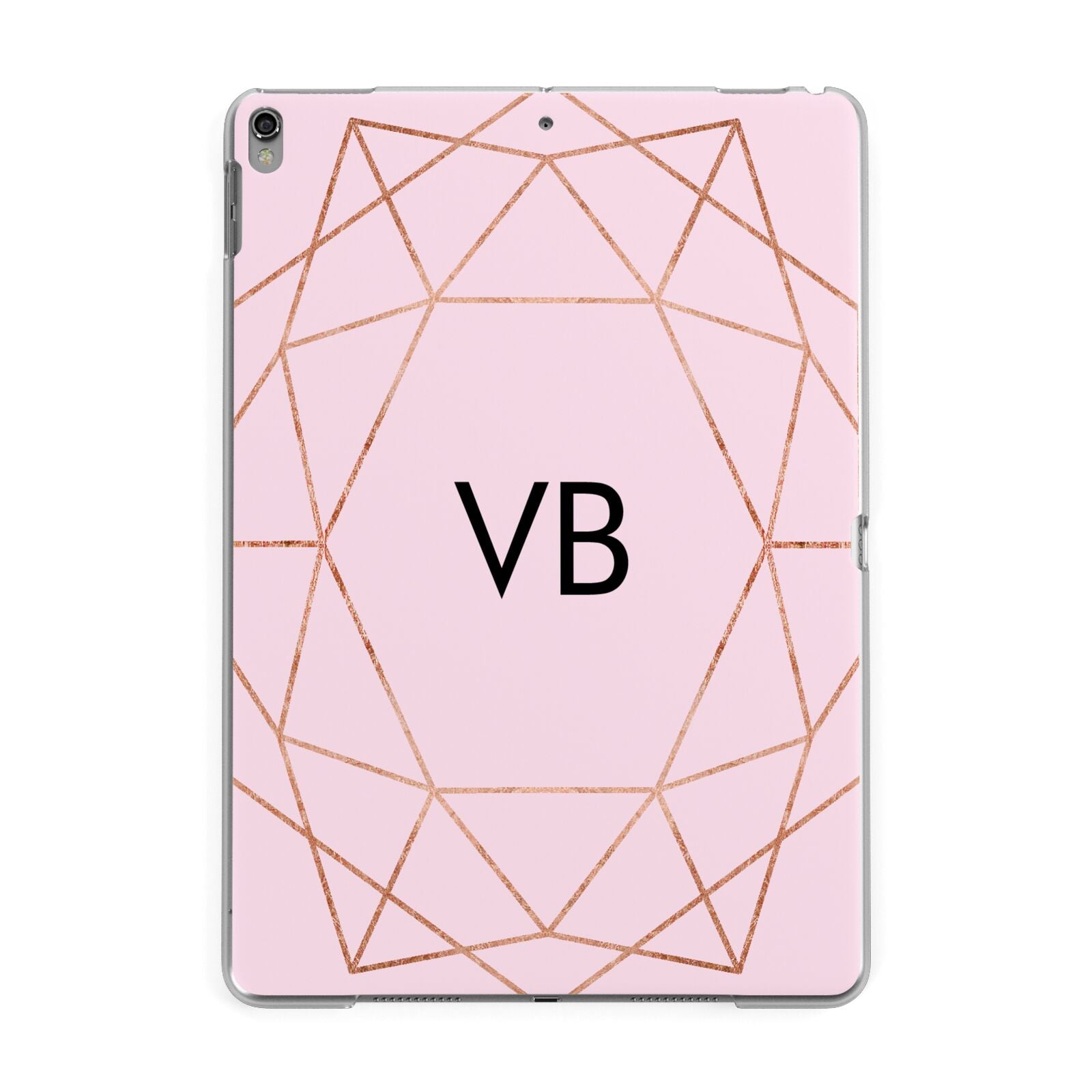 Personalised Pink Rose Gold Initials Geometric Apple iPad Grey Case