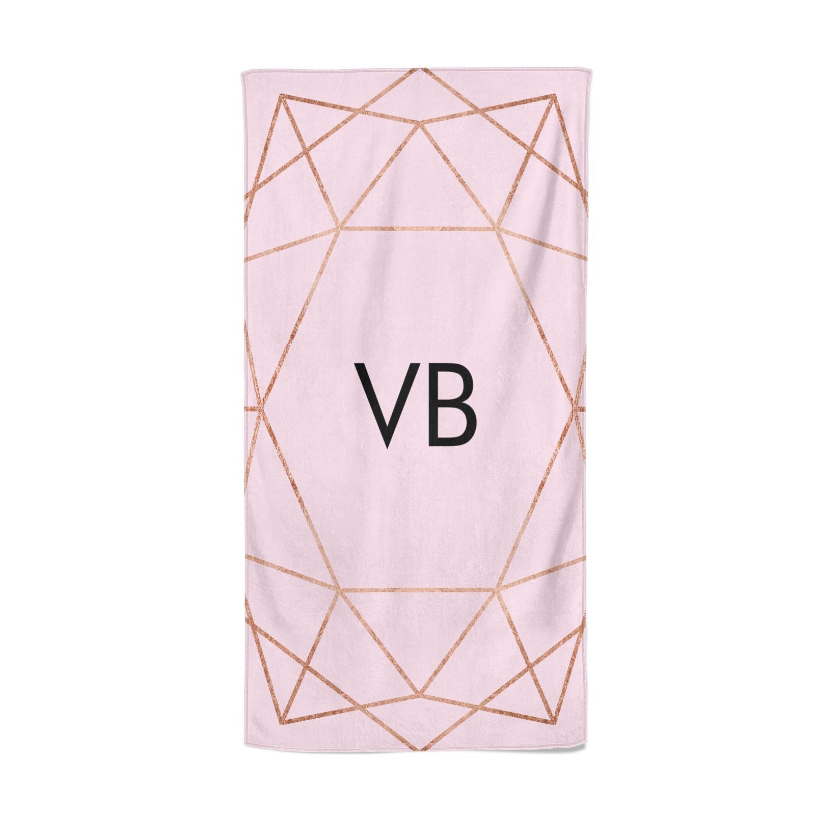 Personalised Pink Rose Gold Initials Geometric Beach Towel