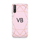 Personalised Pink Rose Gold Initials Geometric Huawei Enjoy 10s Phone Case