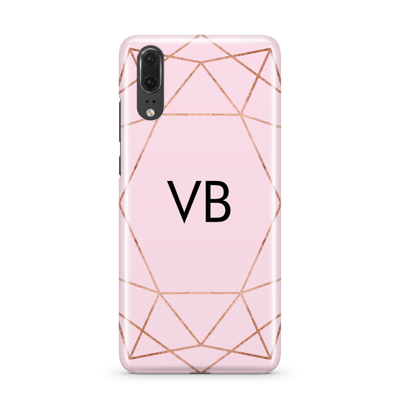 Personalised Pink Rose Gold Initials Geometric Huawei P20 Phone Case