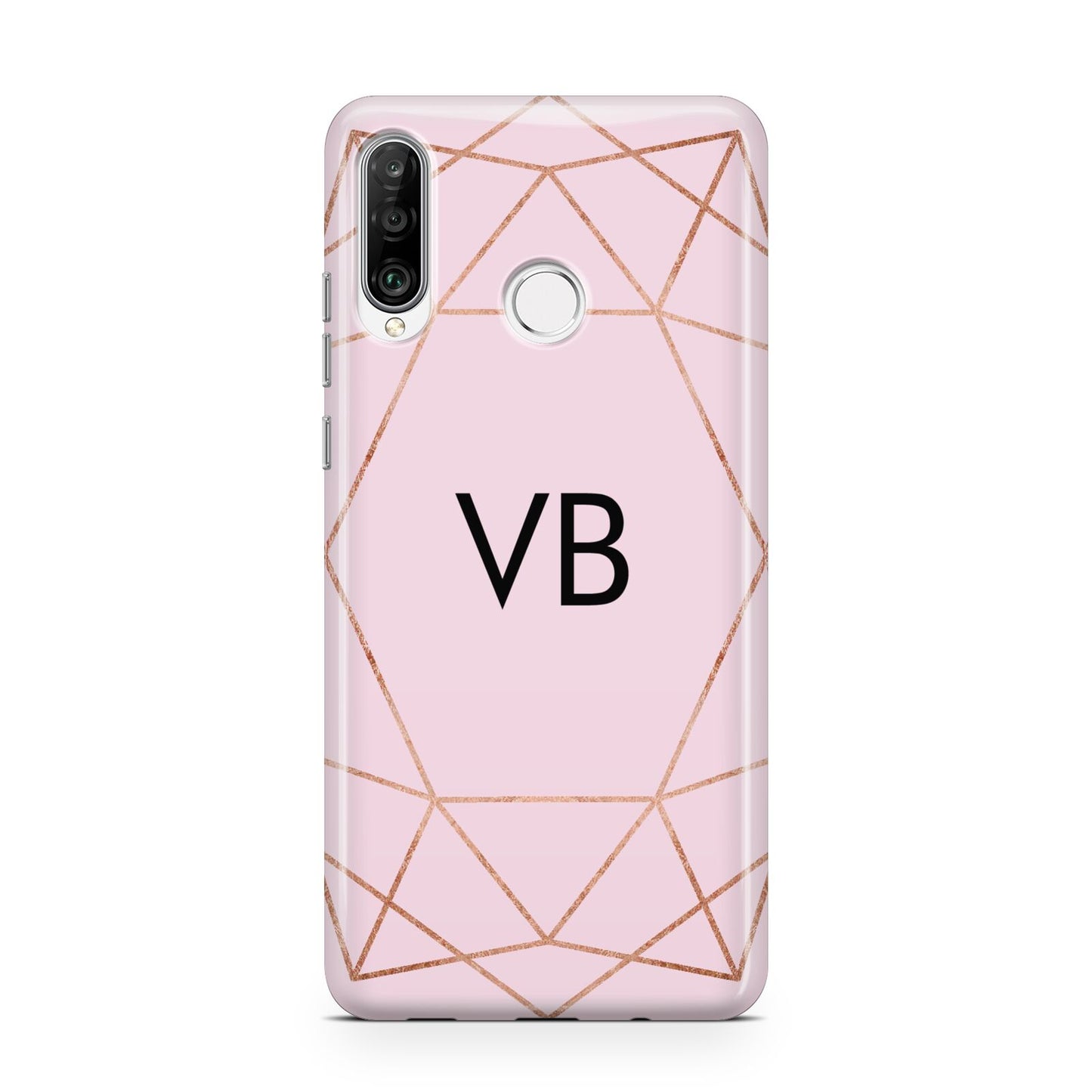 Personalised Pink Rose Gold Initials Geometric Huawei P30 Lite Phone Case