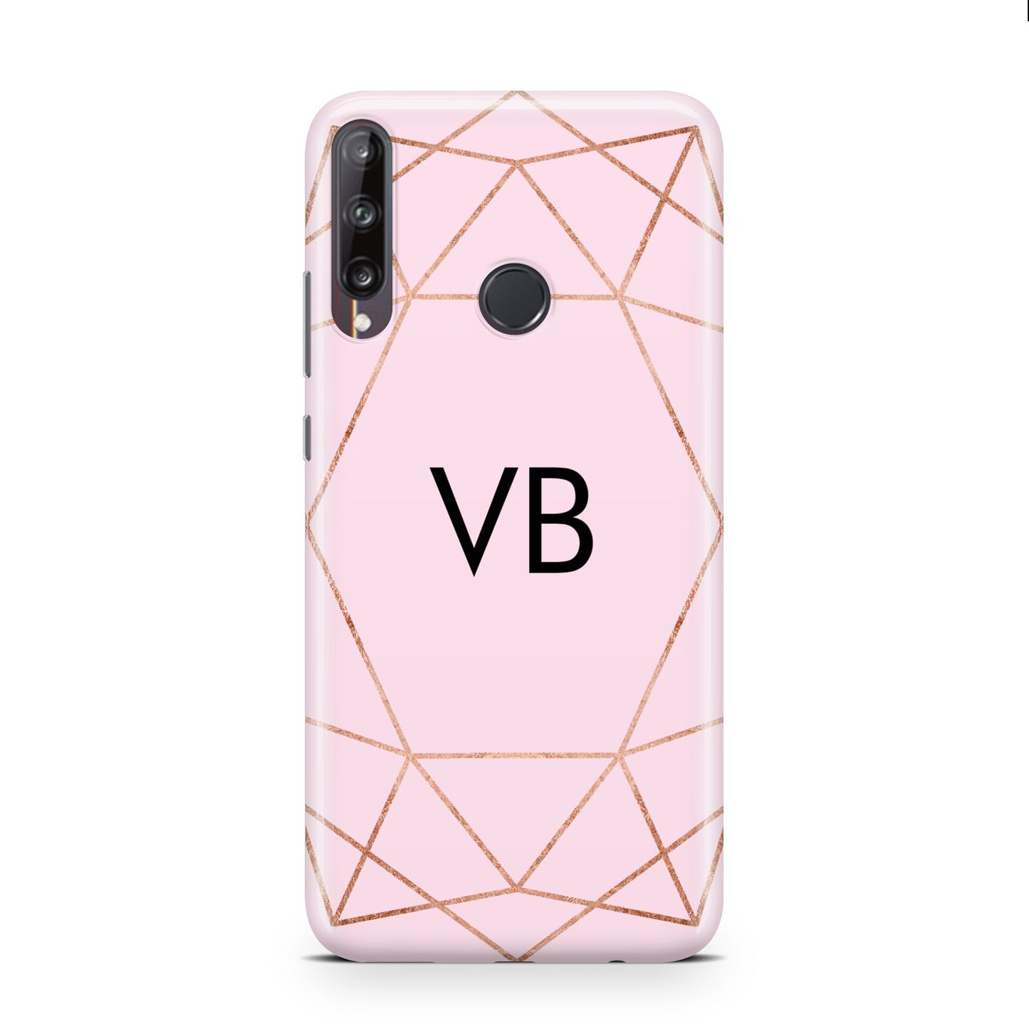 Personalised Pink Rose Gold Initials Geometric Huawei P40 Lite E Phone Case