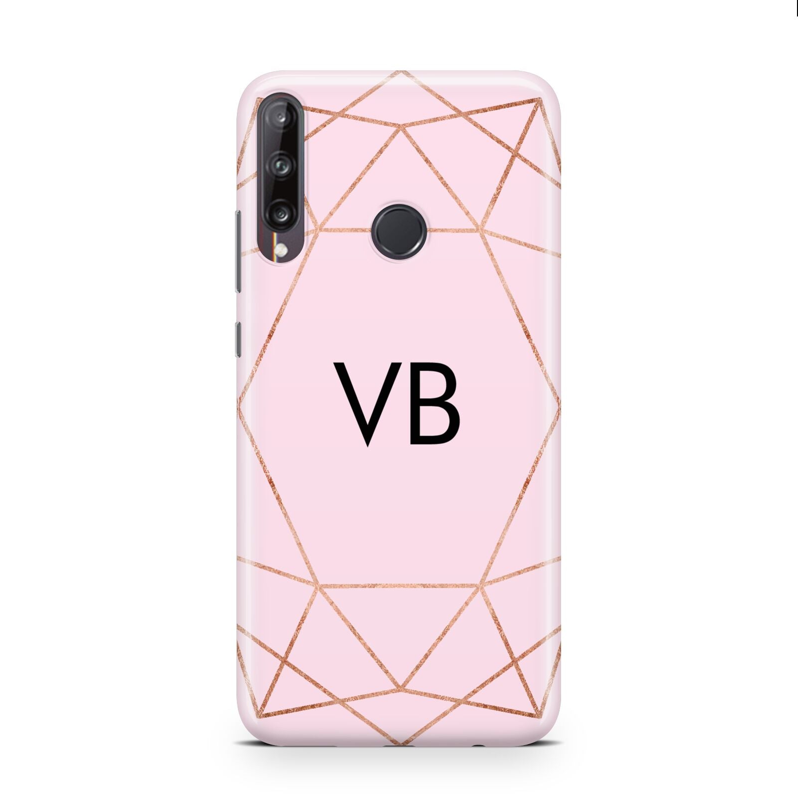 Personalised Pink Rose Gold Initials Geometric Huawei P40 Lite E Phone Case