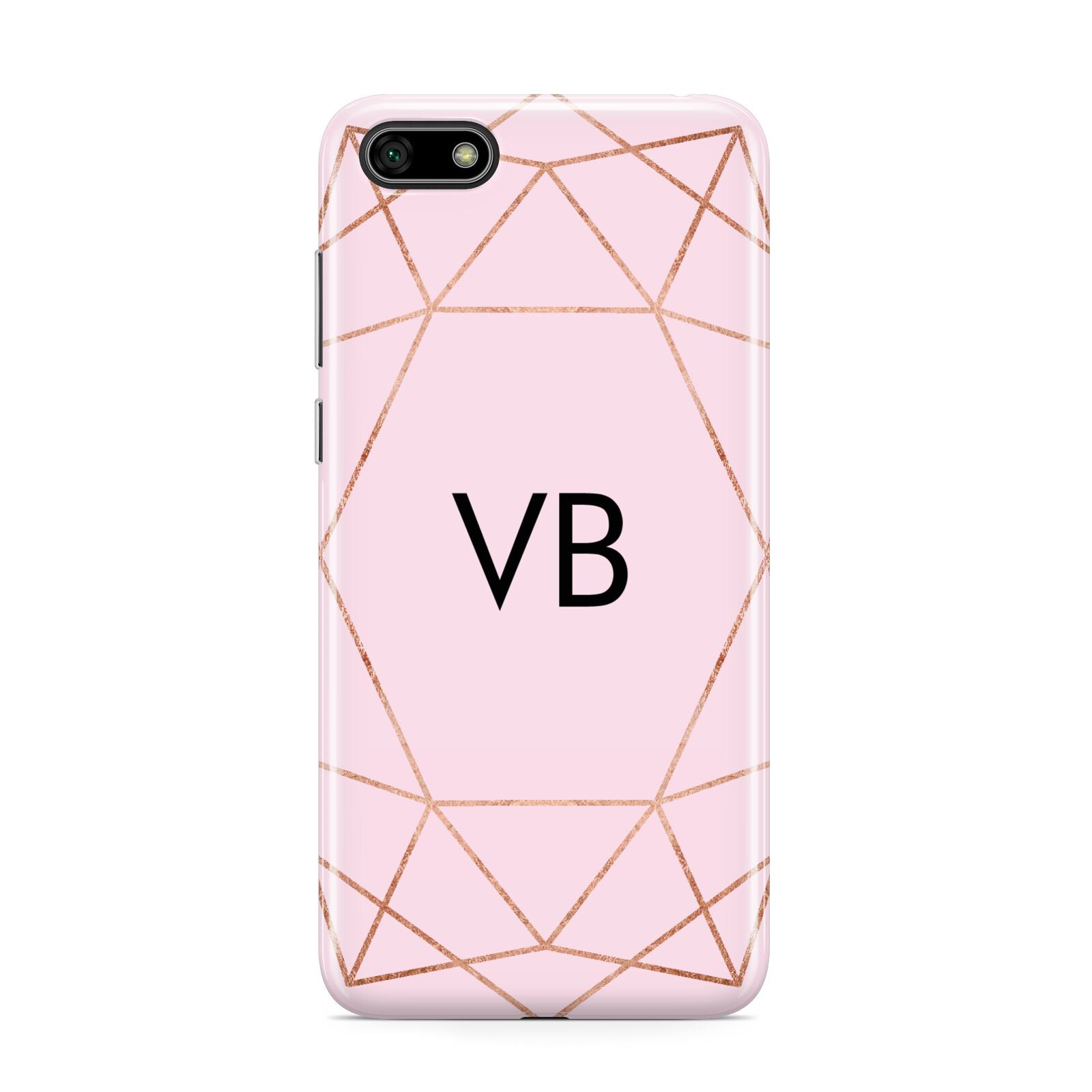 Personalised Pink Rose Gold Initials Geometric Huawei Y5 Prime 2018 Phone Case