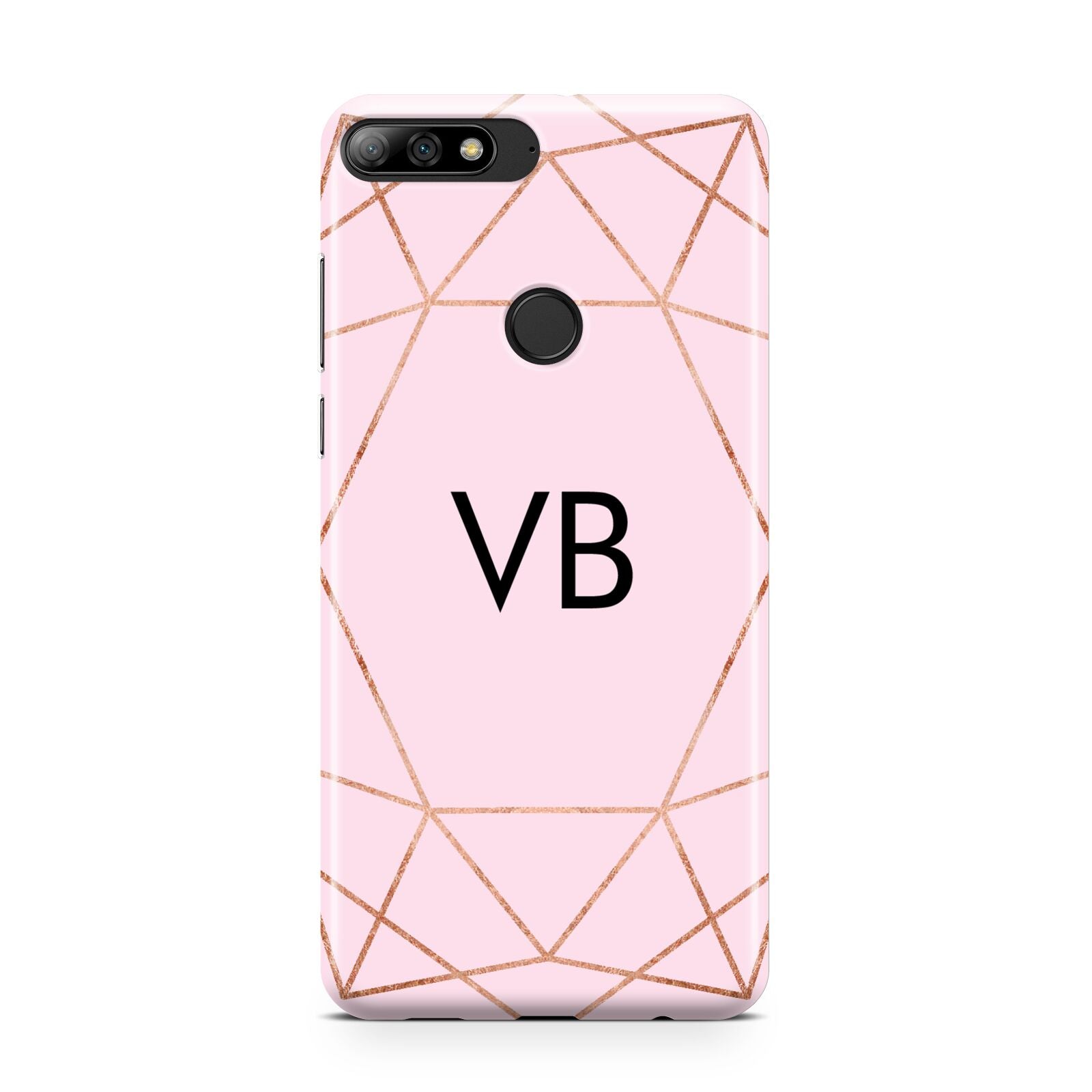Personalised Pink Rose Gold Initials Geometric Huawei Y7 2018