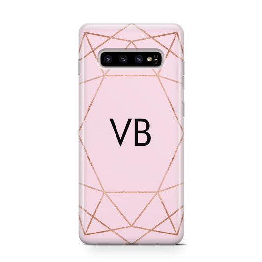 Personalised Pink Rose Gold Initials Geometric Protective Samsung Galaxy Case