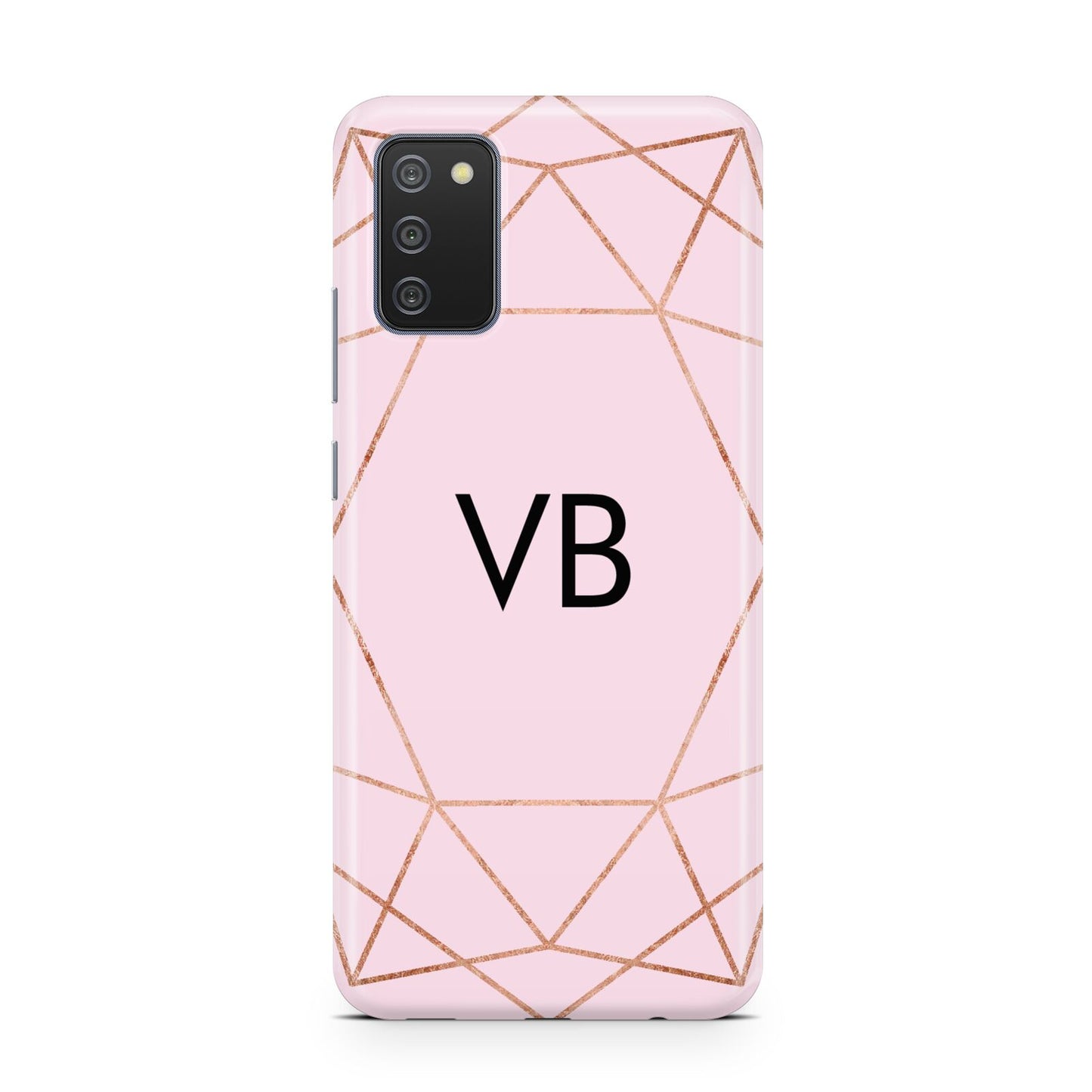 Personalised Pink Rose Gold Initials Geometric Samsung A02s Case