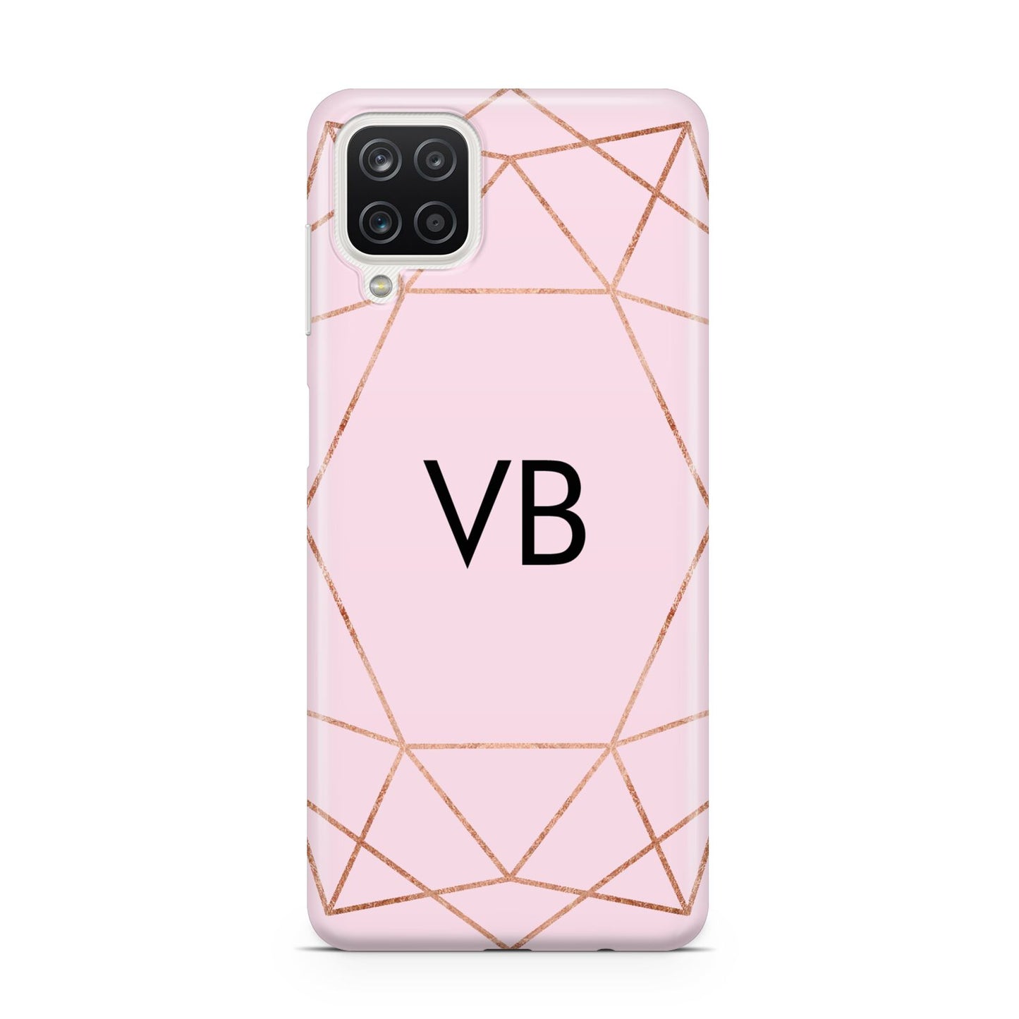 Personalised Pink Rose Gold Initials Geometric Samsung A12 Case