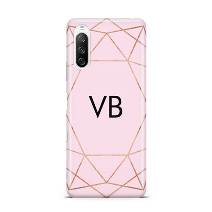 Personalised Pink Rose Gold Initials Geometric Sony Xperia 10 III Case