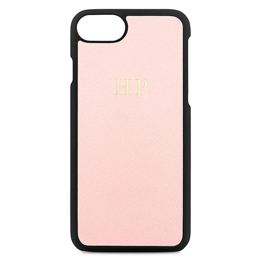 Personalised Pink Saffiano Leather iPhone Case