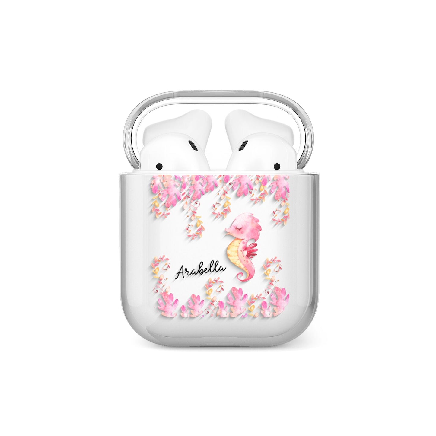 Personalised Pink Seahorse AirPods Case