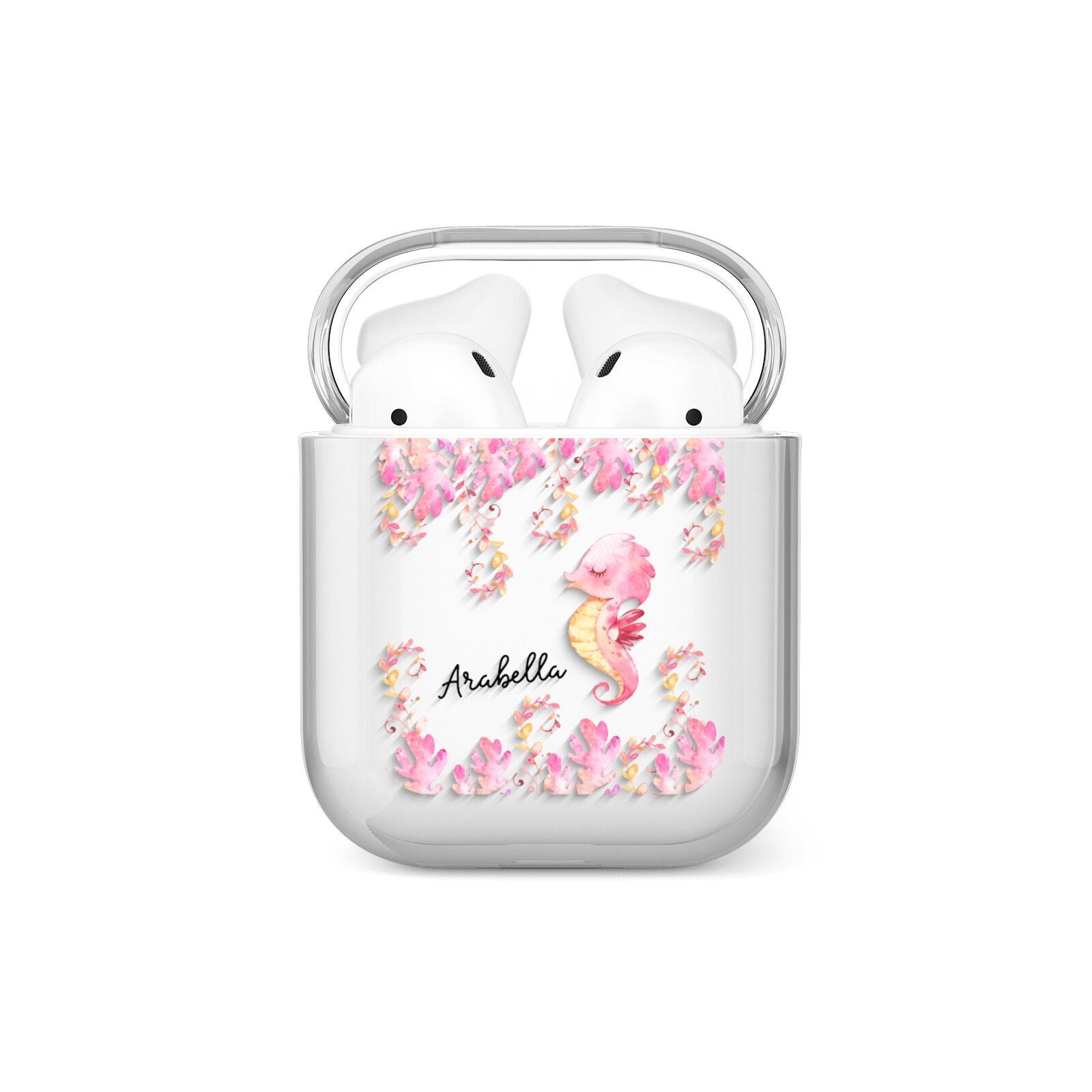 Personalised Pink Seahorse AirPods Case