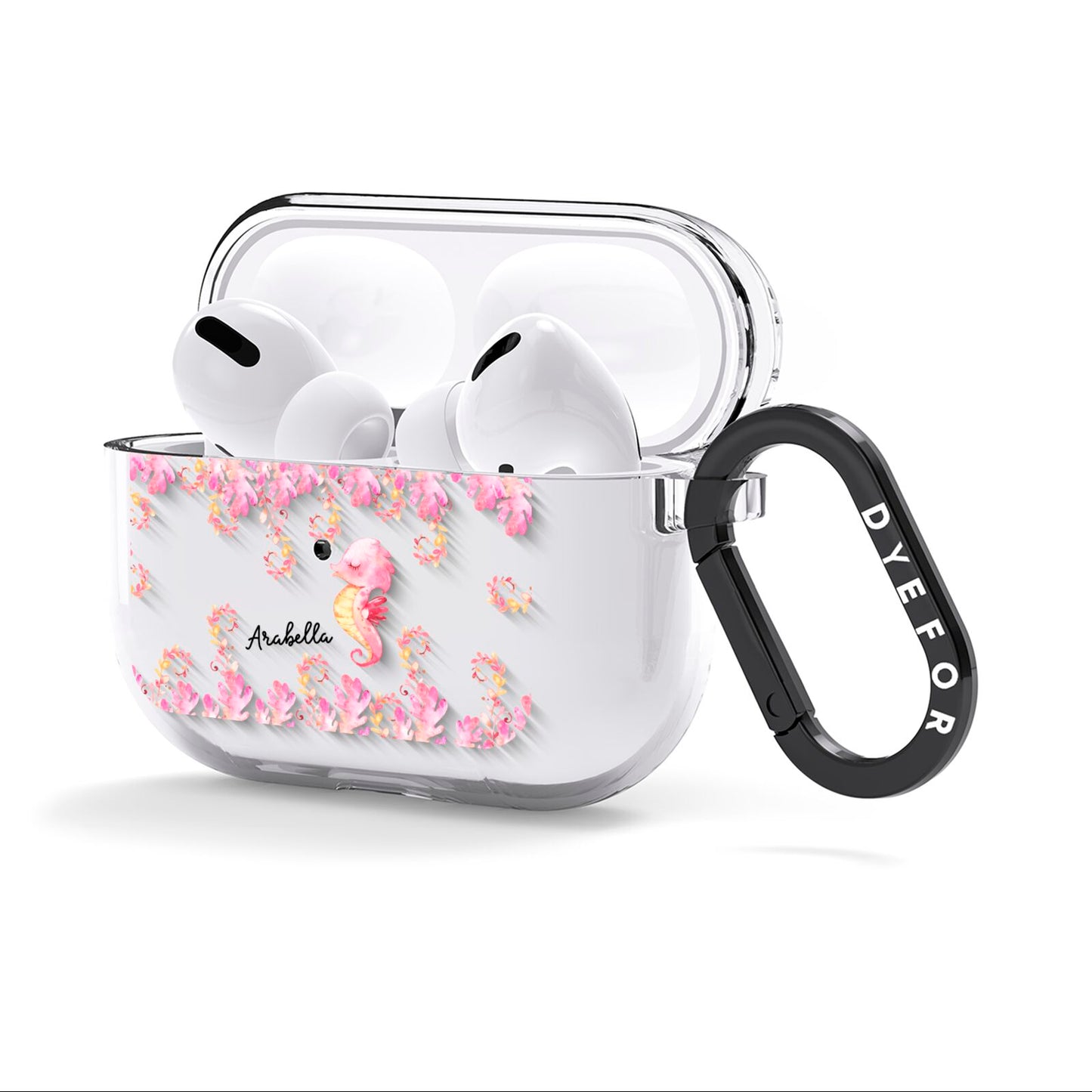 Personalised Pink Seahorse AirPods Clear Case 3rd Gen Side Image