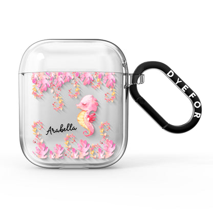 Personalised Pink Seahorse AirPods Clear Case
