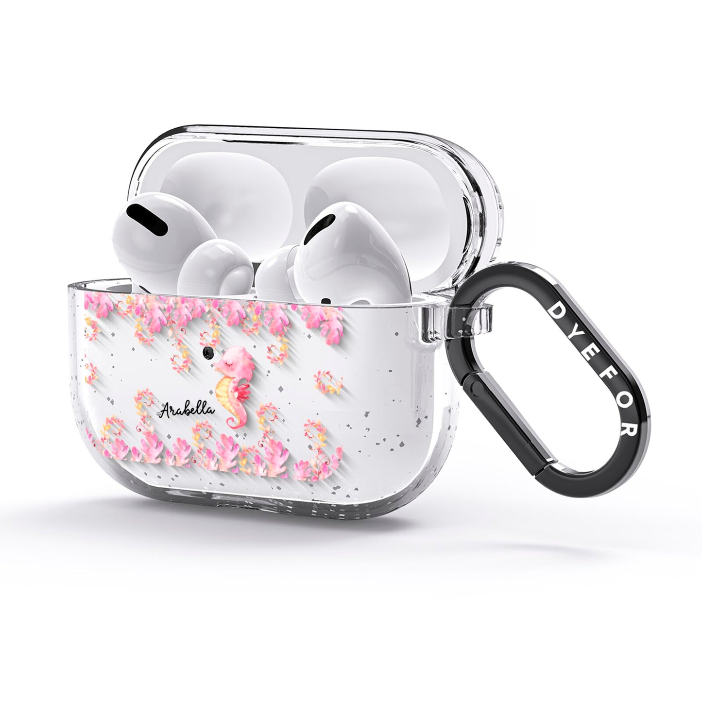 Personalised Pink Seahorse AirPods Glitter Case 3rd Gen Side Image