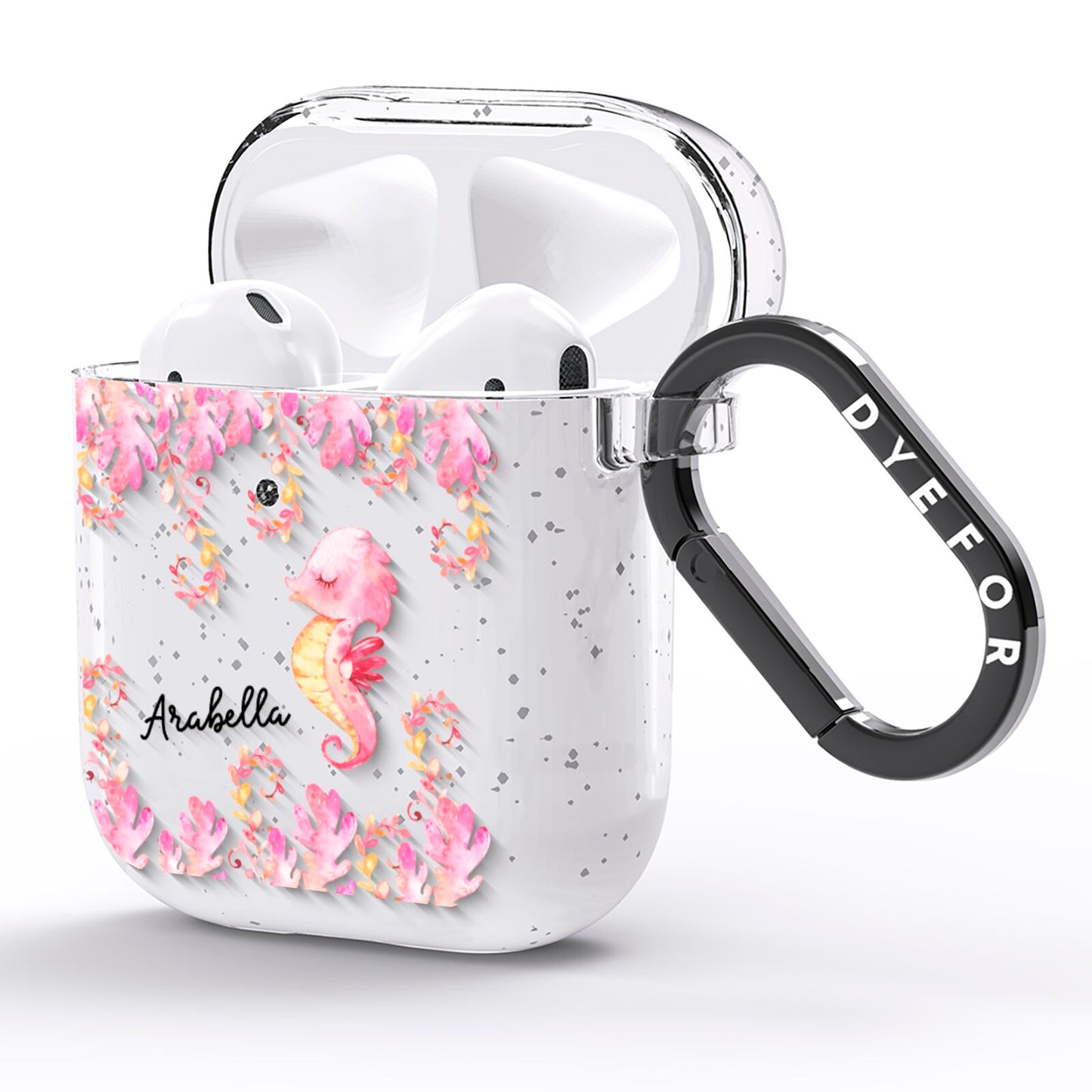 Personalised Pink Seahorse AirPods Glitter Case Side Image