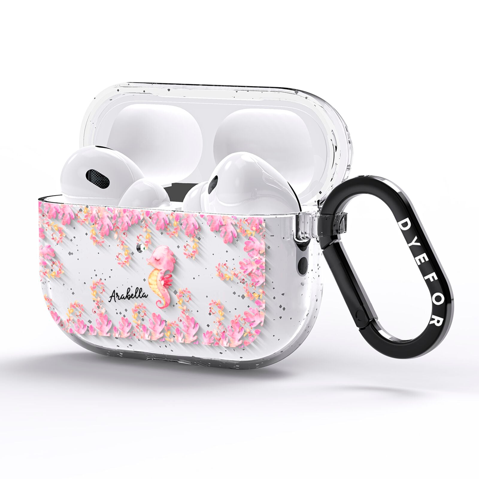 Personalised Pink Seahorse AirPods Pro Glitter Case Side Image