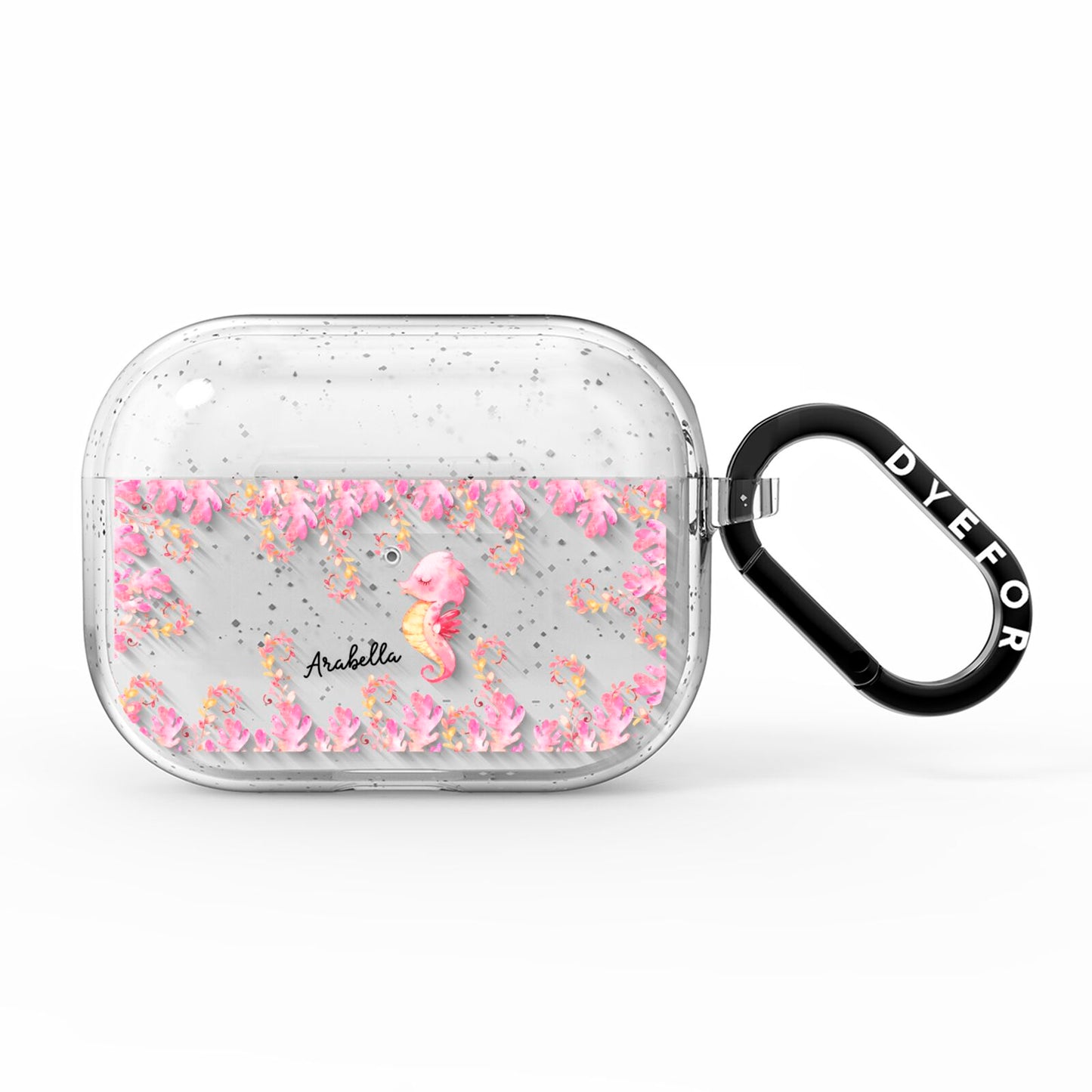 Personalised Pink Seahorse AirPods Pro Glitter Case