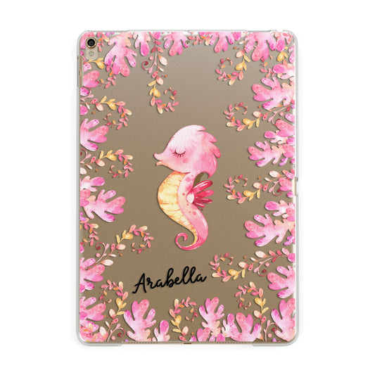 Personalised Pink Seahorse Apple iPad Gold Case