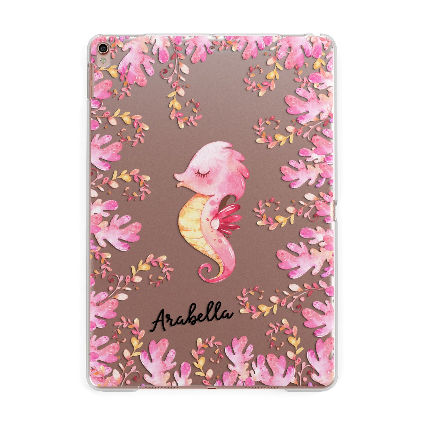 Personalised Pink Seahorse Apple iPad Rose Gold Case