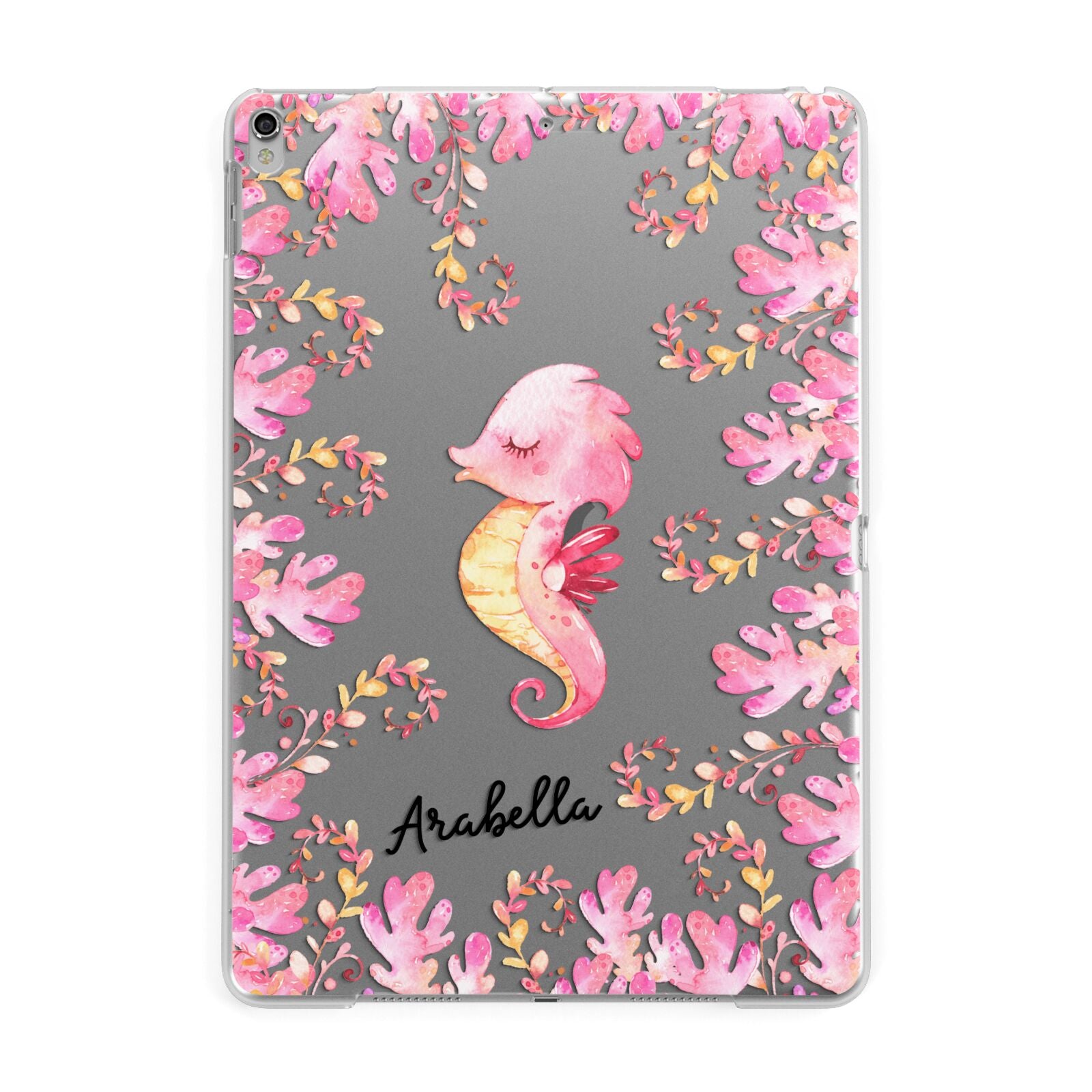 Personalised Pink Seahorse Apple iPad Silver Case