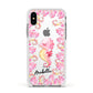Personalised Pink Seahorse Apple iPhone Xs Impact Case White Edge on Silver Phone