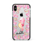 Personalised Pink Seahorse Apple iPhone Xs Max Impact Case Black Edge on Silver Phone