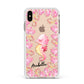 Personalised Pink Seahorse Apple iPhone Xs Max Impact Case White Edge on Gold Phone