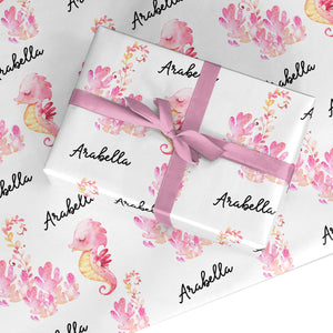 Personalisiertes rosa Seepferdchen-Geschenkpapier
