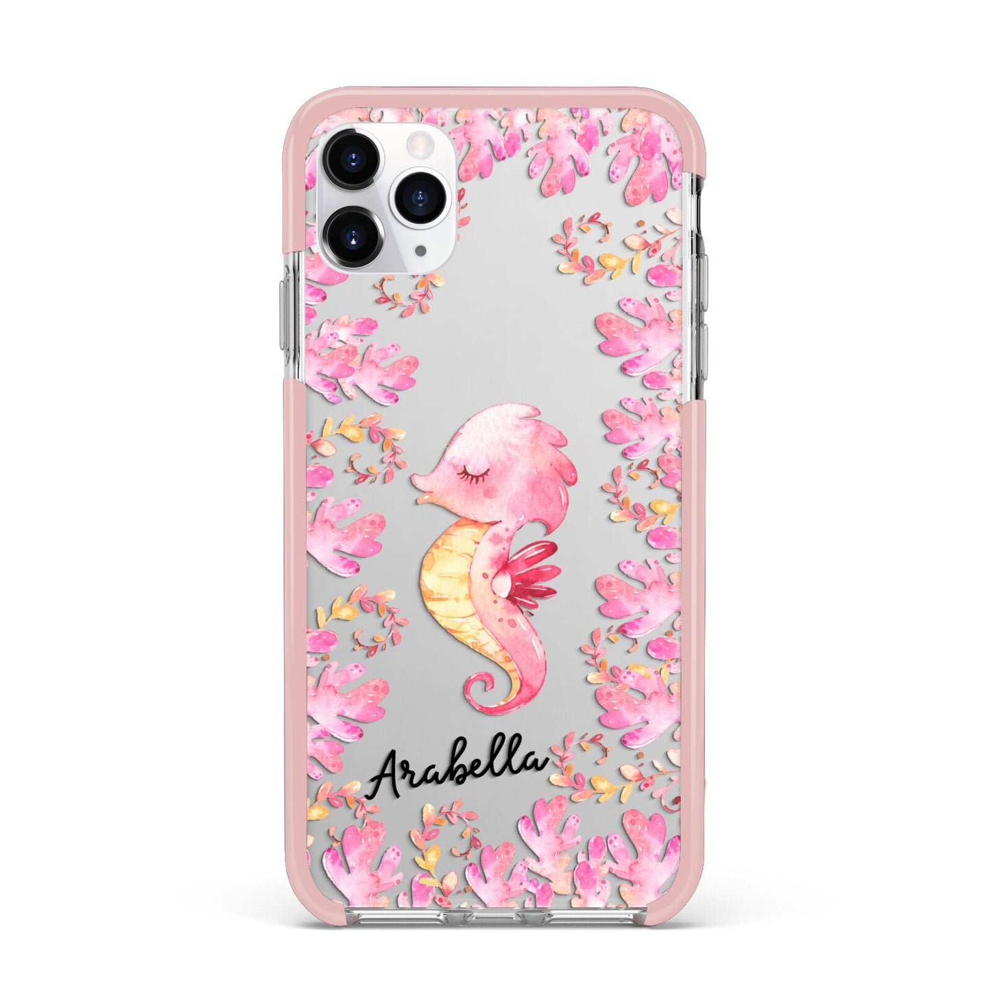Personalised Pink Seahorse iPhone 11 Pro Max Impact Pink Edge Case