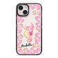 Personalised Pink Seahorse iPhone 14 Black Impact Case on Silver phone