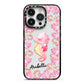 Personalised Pink Seahorse iPhone 14 Pro Black Impact Case on Silver phone