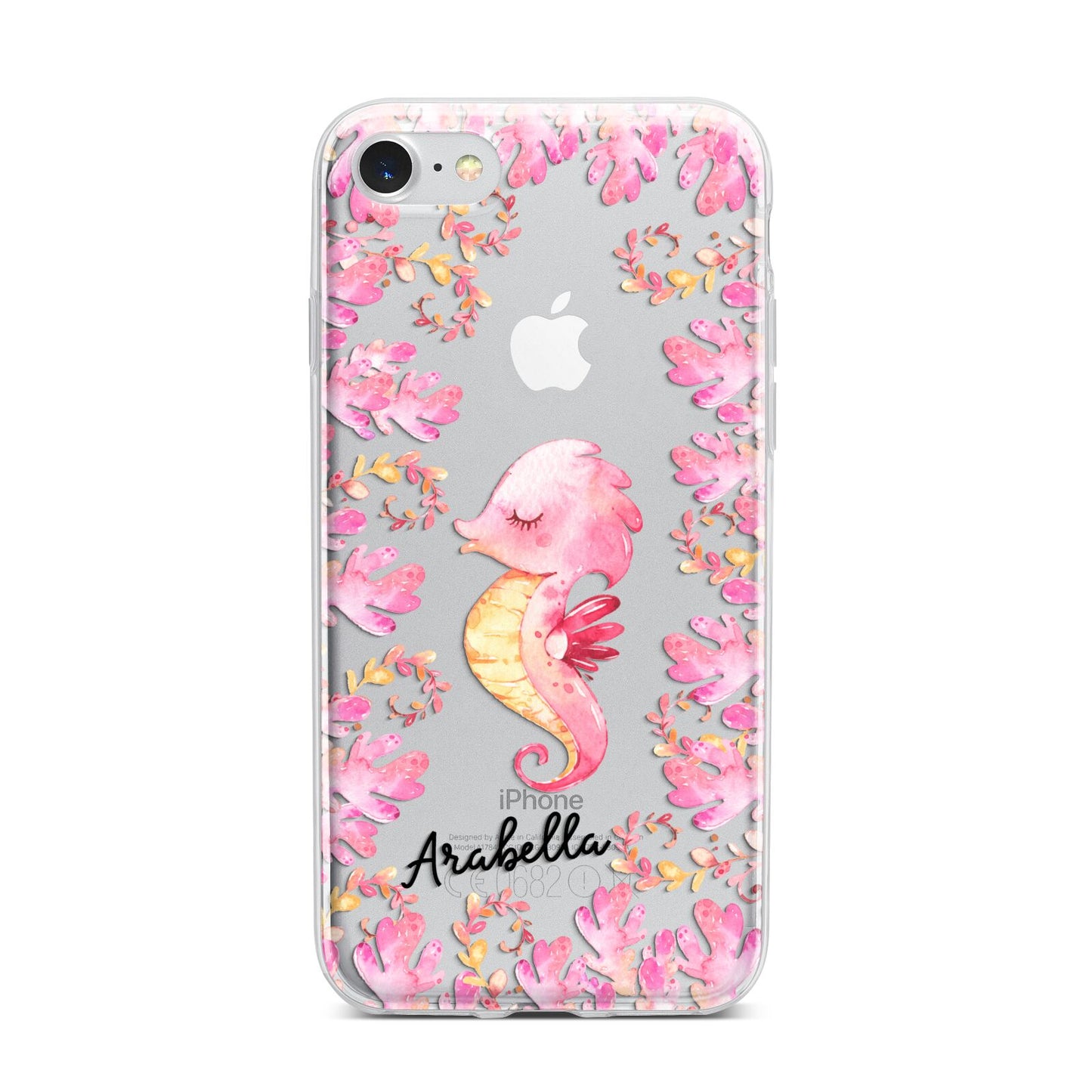 Personalised Pink Seahorse iPhone 7 Bumper Case on Silver iPhone